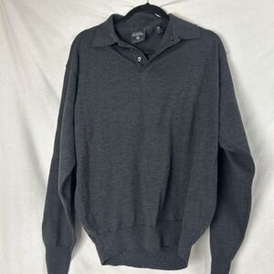 E- Luxe Mens Extra fine Merino 100% Wool  Gray  M Polo Shirt Long Sleeve 3/4